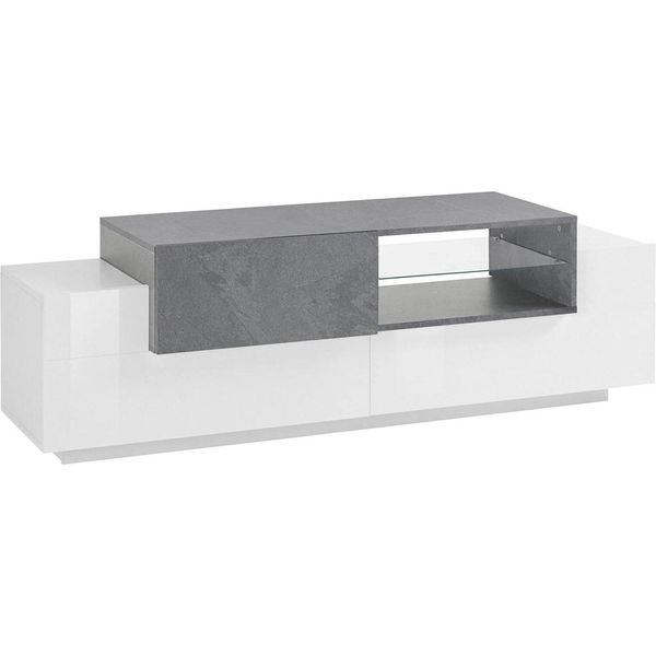 Dmora Mobile Porta Tv Andris 45X160X51H Cm Bianco Lucido, 3 Vani 3 Ante Italy-image