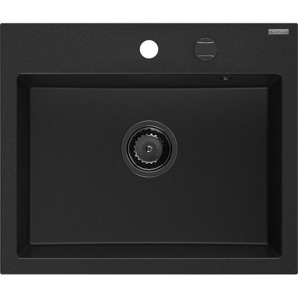 Mexen Oscar Lavello In Granito 1 Vasca 580 X 490 Mm, Nero, Sifone Nero - 6519581000-77-B-image