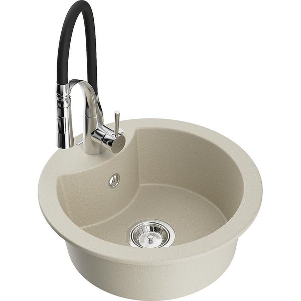 Mexen Diego Lavello In Granito A 1 Vasca Con Rubinetto Da Cucina Aster, Beige - 6512-69-73450-07-image