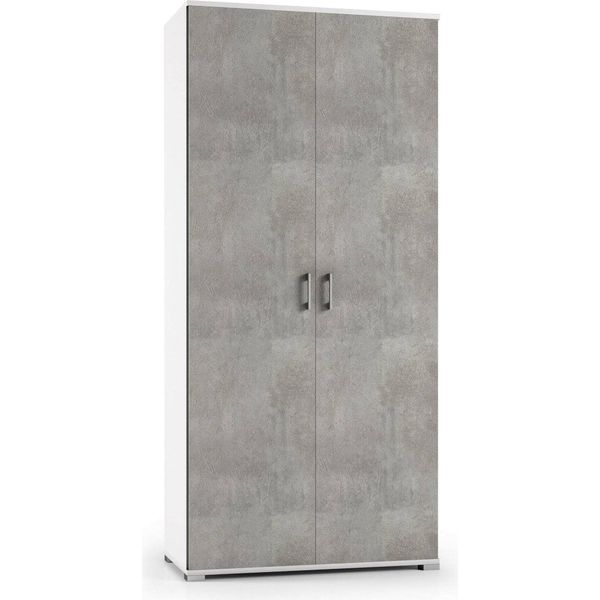 Dmora Armadio Multiuso 2 Ante Aliosha 45X195H Cm Grigio Cemento, 2 Ante 5 Vani Italy-image