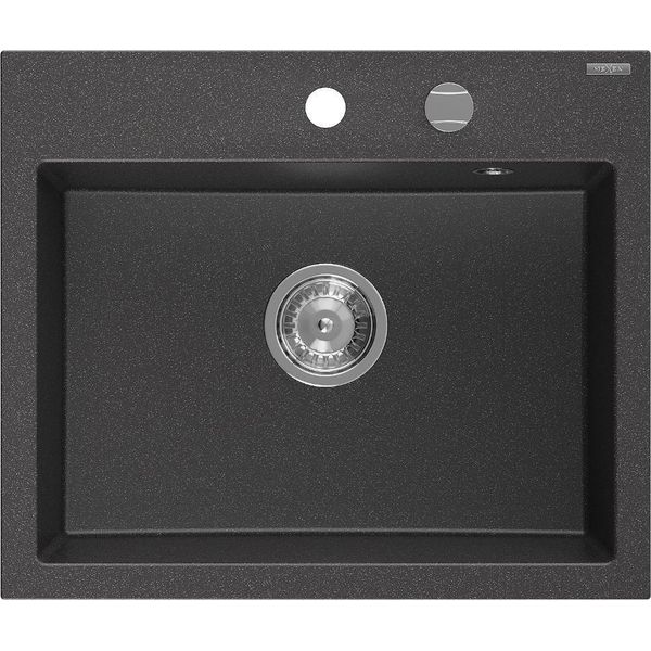 Mexen Oscar Lavello Da Cucina In Granito A 1 Vasca 580 X 490 Mm, Nero Punteggiato, Sifone Cromato - 6519581000-76-image