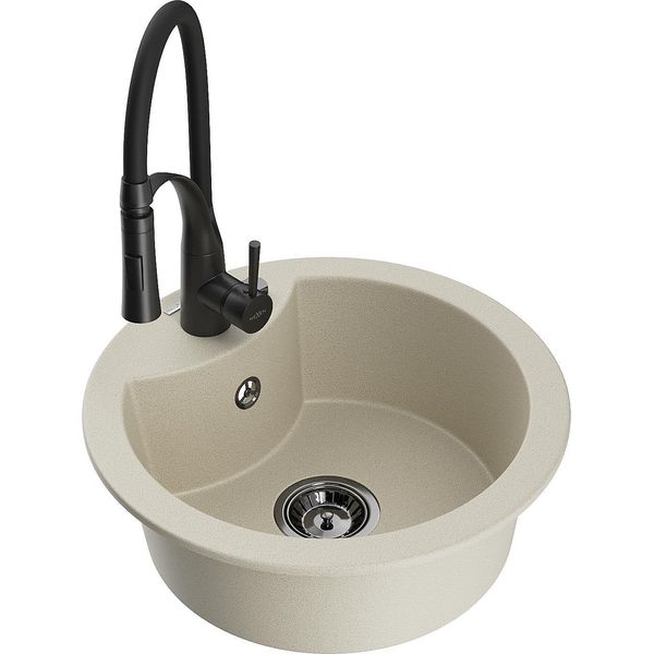 Mexen Diego Lavello In Granito A 1 Vasca Con Rubinetto Da Cucina Aster, Beige - 6512-69-73450-70-B-image