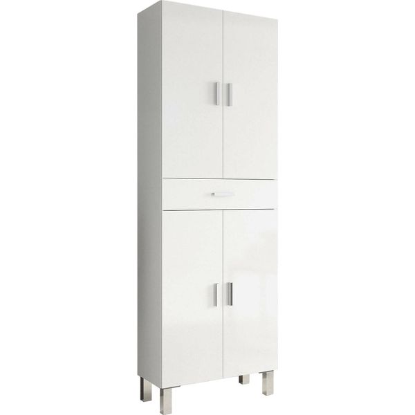 Dmora Armadio Multiuso Grande Amiga 29X182H Cm Bianco Bianco Lucido, 4 Ante Un Cassetto-image
