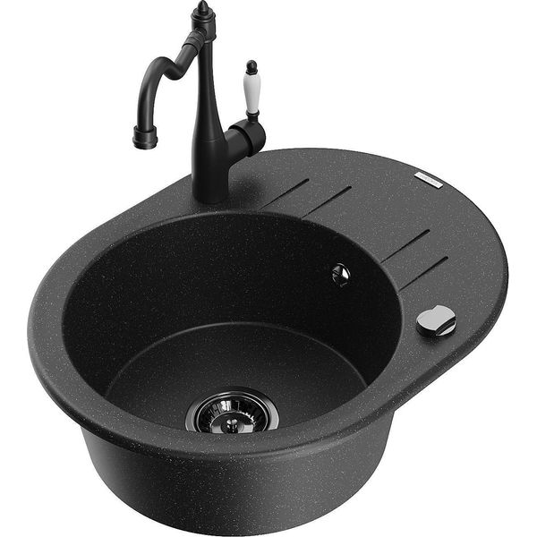Mexen Kevin Lavello In Granito A 1 Vasca Con Sgocciolatoio E Rubinetto Da Cucina Carla, Nero/Argento Metallizzato-image