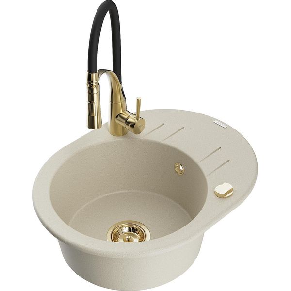 Mexen Kevin Lavello In Granito A 1 Vasca Con Sgocciolatoio E Rubinetto Da Cucina Aster, Beige - 6517-69-73450-57-G-image