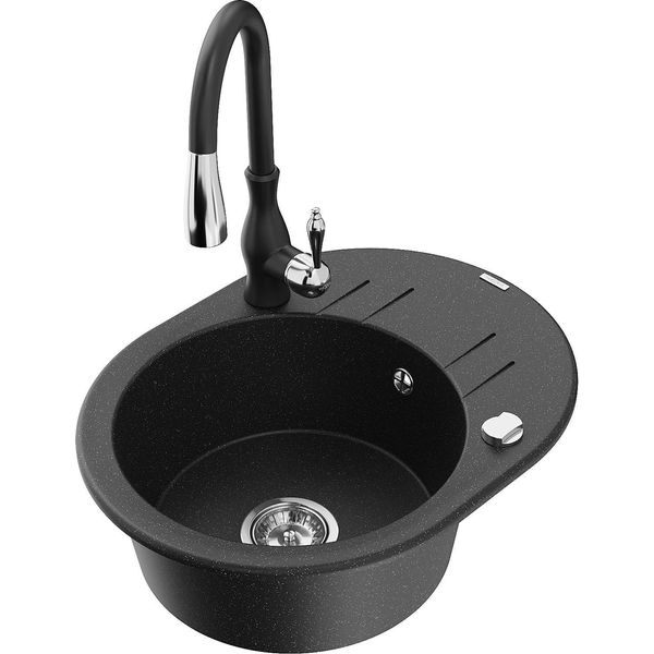 Mexen Kevin Lavello In Granito A 1 Vasca Con Sgocciolatoio E Miscelatore Da Cucina Savita, Nero/Argento Metallizzato-image