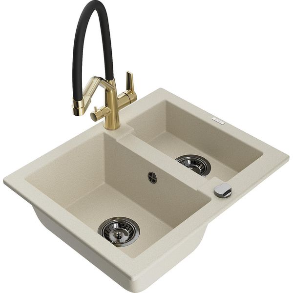 Mexen Carlos Lavello In Granito 1,5 Vasche Con Miscelatore Cucina Duo, Beige - 6518-69-671701-57-B-image