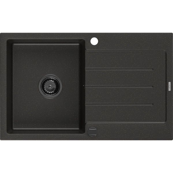 Mexen Bruno Lavello In Granito A 1 Vasca Con Gocciolatoio 795 X 495 Mm, Nero/Oro Metallizzato, Sifone Nero - 6513791010-75-B-image