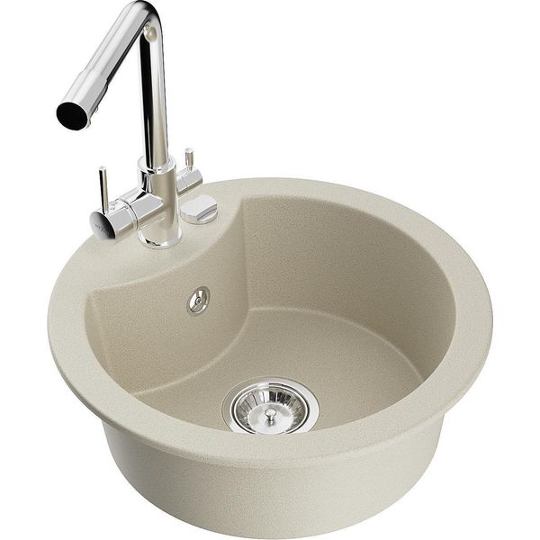 Mexen Diego Lavello In Granito A 1 Vasca Con Miscelatore Cucina Duero, Beige - 6512-69-671600-00-image