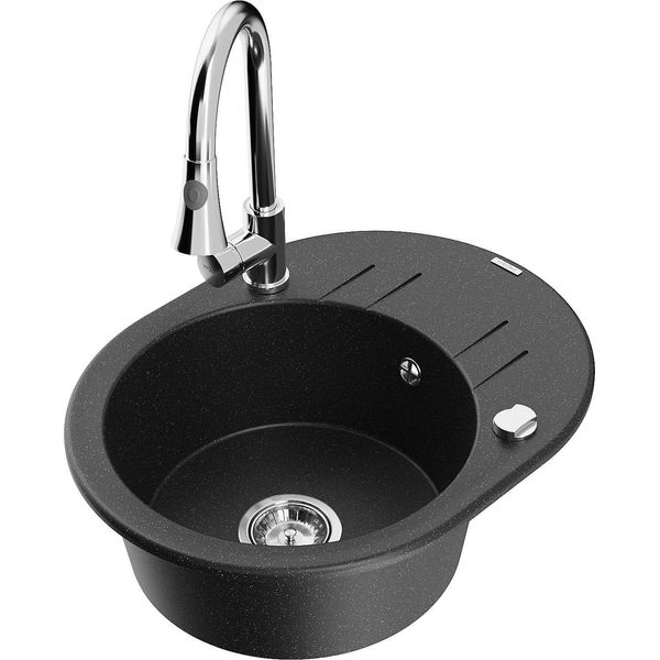 Mexen Kevin Lavello In Granito A 1 Vasca Con Sgocciolatoio E Rubinetto Da Cucina Elia, Nero/Argento Metallizzato-image