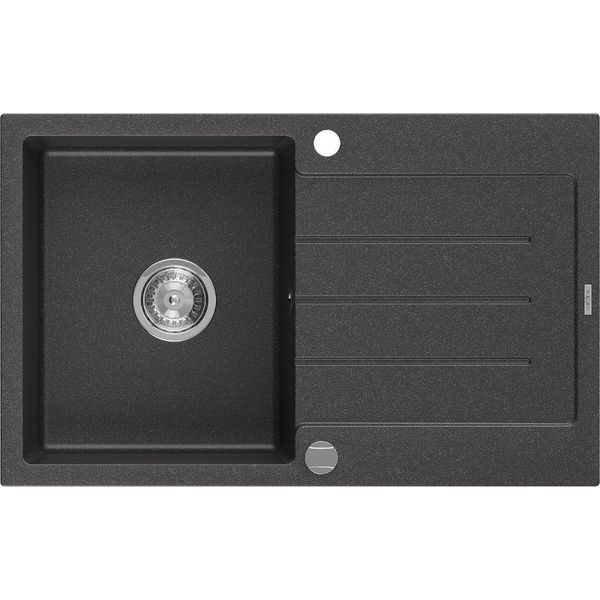 Mexen Bruno Lavello In Granito A Una Vasca Con Gocciolatoio 795 X 495 Mm, Nero Punteggiato, Sifone Cromato - 6513791010-76-image