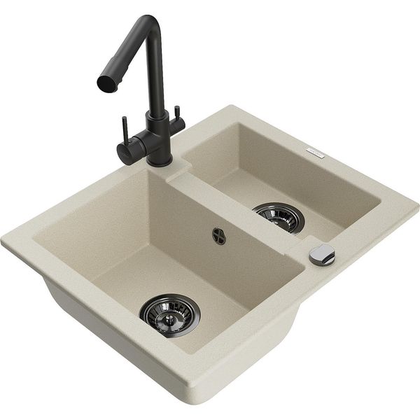 Mexen Carlos Lavello In Granito 1,5 Vasca Con Rubinetto Cucina Duero, Beige - 6518-69-671600-70-image