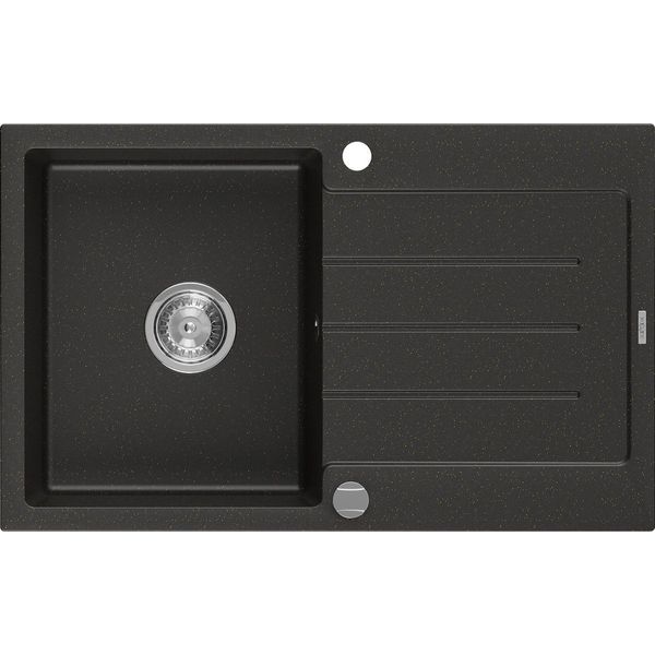 Mexen Bruno Lavello In Granito 1-Vasca Con Scola Piatti 795 X 495 Mm, Nero/Oro Metallizzato, Sifone Cromato- 6513791010-75-image