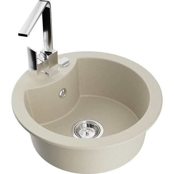 Mexen Diego Lavello In Granito 1-Vasca Con Miscelatore Da Cucina Rita, Beige - 6512-69-670300-00-image