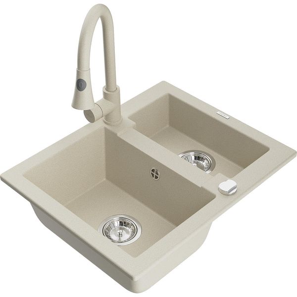 Mexen Carlos Lavello In Granito 1,5 Vasche Con Miscelatore Da Cucina Elia, Beige - 6518-69-670101-69-image