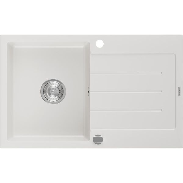 Mexen Bruno Lavello In Granito A 1 Vasca Con Scolapiatti 795 X 495 Mm, Bianco, Sifone Cromato - 6513791010-20-image