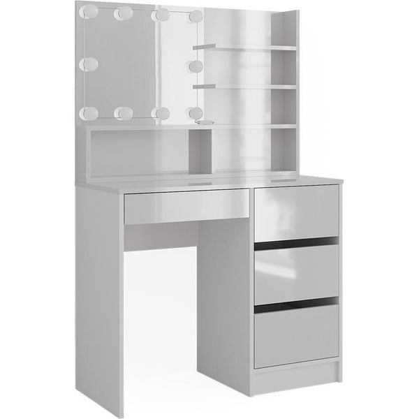 Vicco Tavolo Da Toeletta Sherry, 90 Cm Con Illuminazione A Led E Ripiano A Specchio, Bianco-image