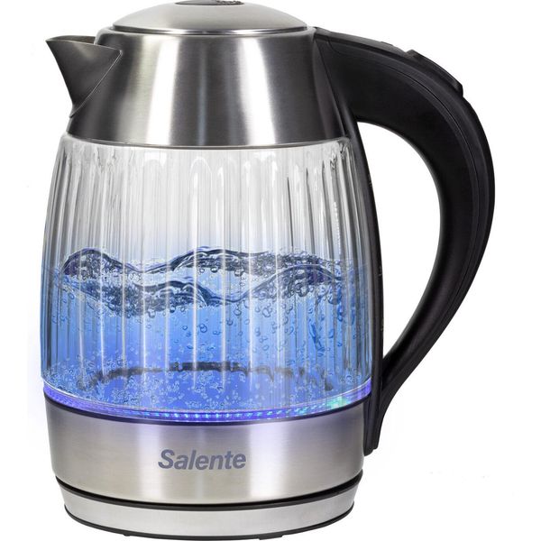 Salente Stripeglass, Bollitore Elettrico Da 1,8 L, Acciaio Inox/Vetro, Retroilluminazione Blu-image