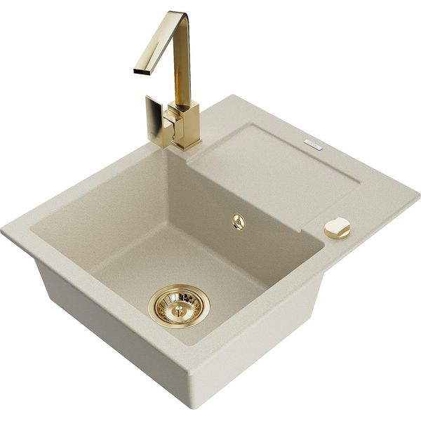 Mexen Enzo Lavello In Granito A Una Vasca Con Scolapiatti E Miscelatore Cucina Rita, Beige - 6506-69-670300-50-image