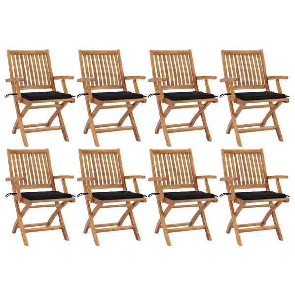 The Living Store Sedie Da Giardino Pieghevoli Con Cuscini 8 Pz. Legno Massiccio Di Teak-image