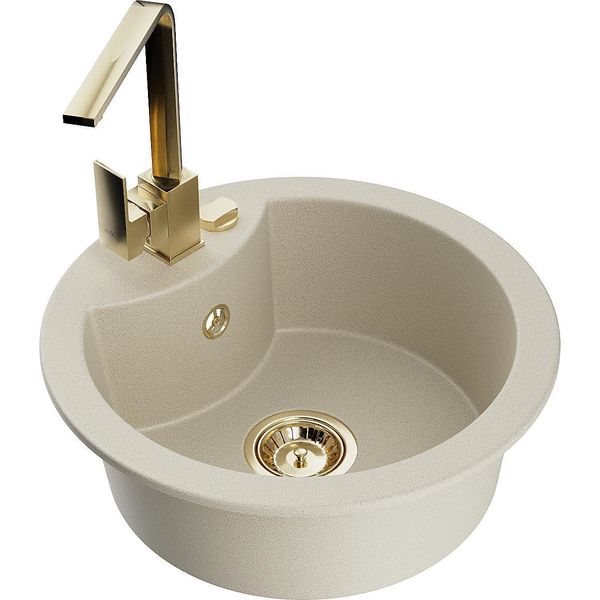 Mexen Diego Lavello In Granito A 1 Vasca Con Miscelatore Da Cucina Rita, Beige - 6512-69-670300-50-image