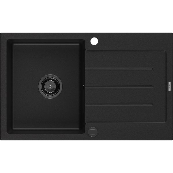 Mexen Bruno Lavello In Granito 1 Vasca Con Sgocciolatoio 795 X 495 Mm, Nero, Sifone Nero - 6513791010-77-B-image