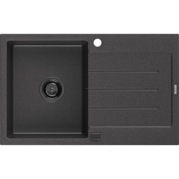 Mexen Bruno Lavello In Granito 1 Vasca Con Sgocciolatoio 795 X 495 Mm, Nero Maculato, Sifone Nero - 6513791010-76-B-image