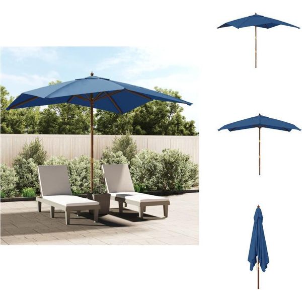 Vidaxl Ombrellone Con Palo In Legno Azzurro 300X300X273 Cm - Ombrelloni E Tende Da Sole-image