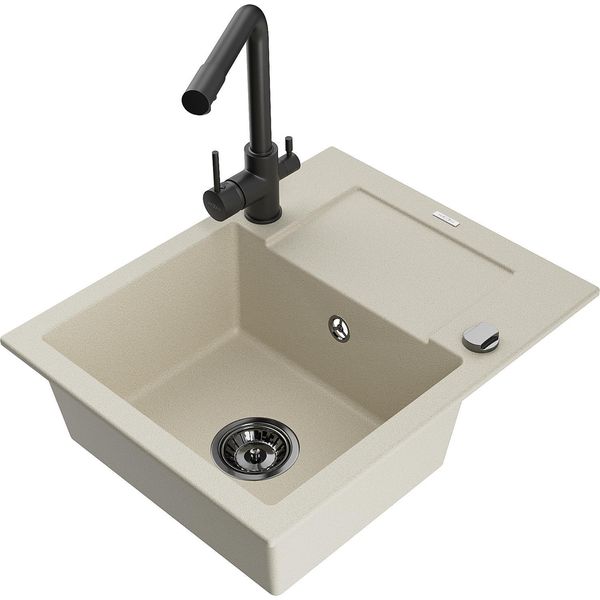 Mexen Enzo Lavello Da Cucina In Granito 1-Bacinella Con Sgocciolatoio E Rubinetto Cucina Duero, Beige - 6506-69-671600-70-image