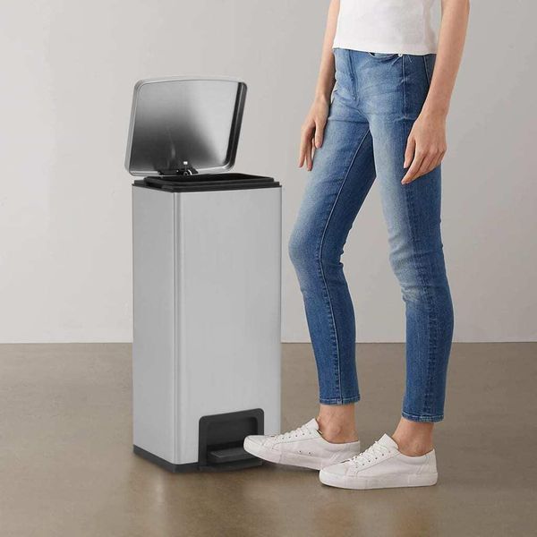 The Living Store Cestino Per Rifiuti Con Pedale Antimpronta 30 L Acciaio Inox Argento-image