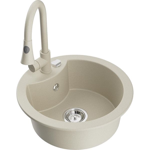 Mexen Diego Lavello In Granito A 1 Vasca Con Miscelatore Da Cucina Elia, Beige - 6512-69-670101-69-image