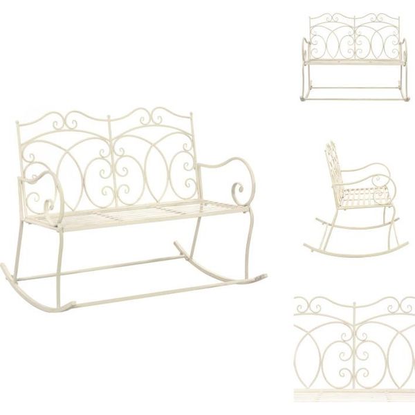 Vidaxl Panchina Da Giardino 104 Cm In Ferro Bianco Antico - Panchine Da Giardino-image