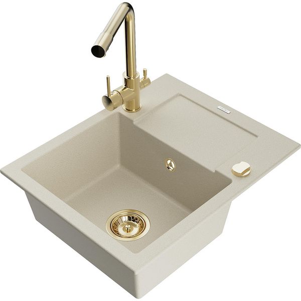 Mexen Enzo Lavello In Granito 1-Vasca Con Scolapiatti E Rubinetto Da Cucina Duero, Beige - 6506-69-671600-50-image