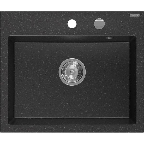 Mexen Oscar Lavello In Granito 1-Vasca 580 X 490 Mm, Nero/Argento Metallizzato, Sifone Cromo - 6519581000-73-image