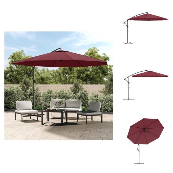 Vidaxl Ombrellone A Semaforo Con Asta In Alluminio 350 Cm Rosso Bordeaux - Ombrelloni E Tende Da Sole-image