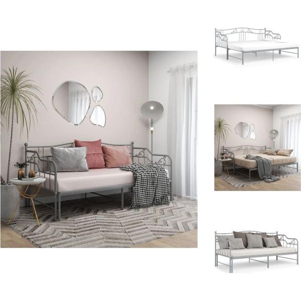 Vidaxl Divano Letto Allungabile In Metallo Grigio 90X200 Cm - Letti E Reti-image