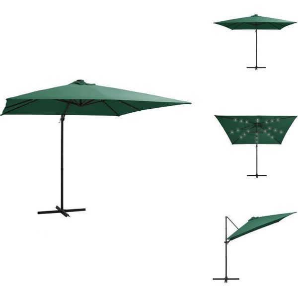 Vidaxl Ombrellone A Semaforo Con Luci Led E Palo In Acciaio 250 X 250 Cm Verde - Ombrelloni E Tende Da Sole-image