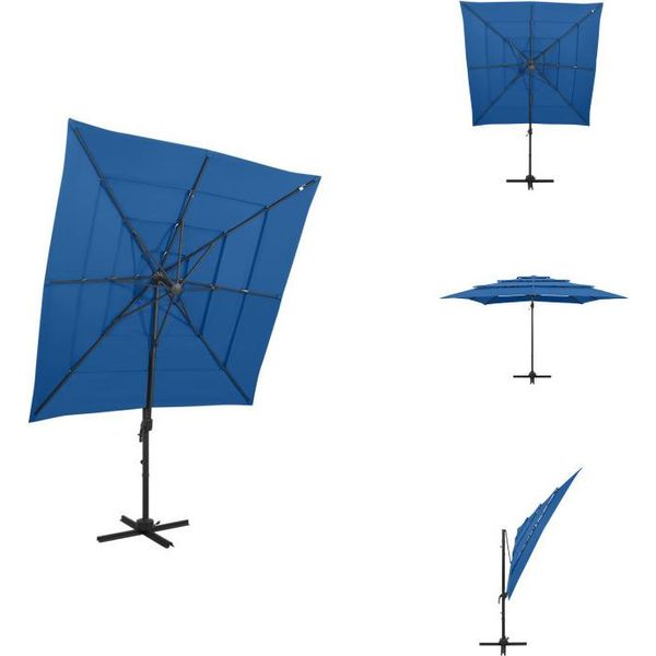 Vidaxl Ombrellone Con Palo In Alluminio A 4 Strati Azzurro 250X250 Cm - Ombrelloni E Tende Da Sole-image