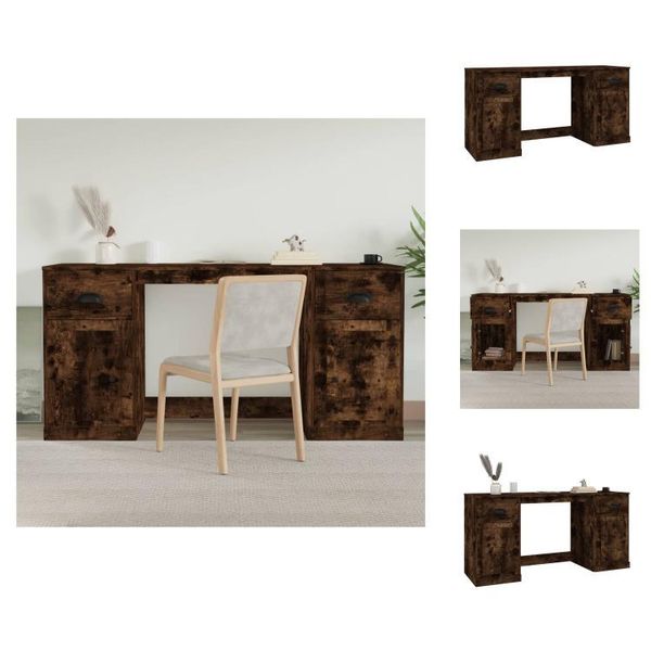 Vidaxl Scrivania Con Spazio Di Archiviazione In Legno Di Quercia Fumé - Scrivanie-image