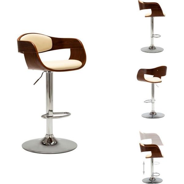 Vidaxl Sgabello Da Bar In Legno Curvato Bianco Crema E Pelle Finta - Sgabello Da Bar-image