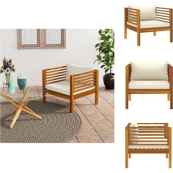 Vidaxl Sedia Da Giardino Con Cuscini Bianchi Crema In Legno Massiccio Di Acacia - Elementi Per Divani Da Giardino-image