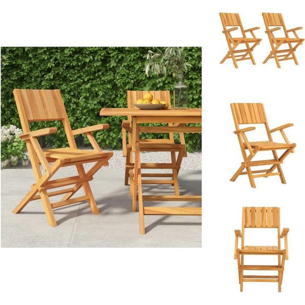 Vidaxl Sedie Da Giardino 2 Pz. Pieghevoli 55X61X90 Cm In Legno Massiccio Di Teak - Sedie Da Giardino-image
