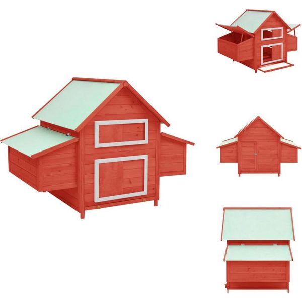 Vidaxl Pollaio Rosso E Bianco 152X96X110 Cm In Legno Massiccio Di Abete - Habitat & Recinti Per Piccoli Animali-image