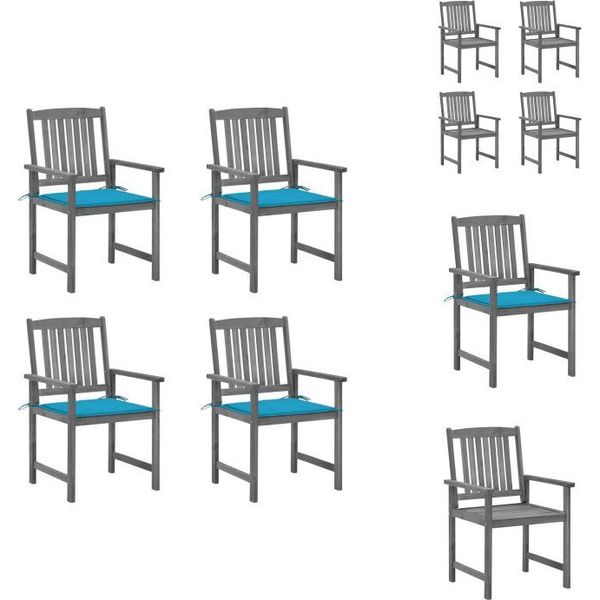 Vidaxl Sedie Da Giardino Con Cuscino 4 Pz. Legno Massiccio Di Acacia Grigio - Sedie Da Giardino-image
