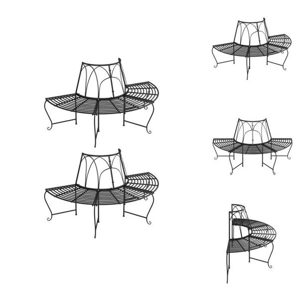 Vidaxl Panche Per Alberi Semicircolari 2 Pezzi Ø159 Cm Acciaio Nero - Panche Da Giardino-image