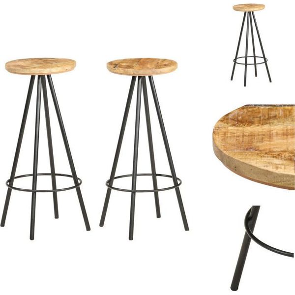 Vidaxl Sgabello Da Bar 2 Pezzi In Legno Di Mango Grezzo - Sgabello Da Bar-image