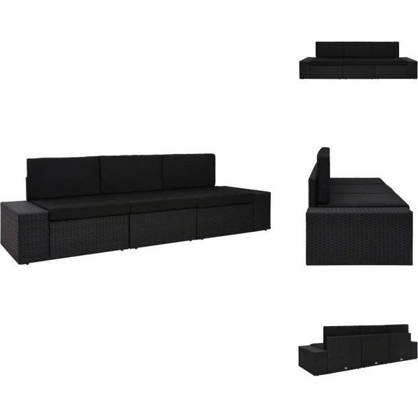 Vidaxl Divano Modulare A 3 Posti In Poly Rattan Nero - Elementi Per Divani Da Giardino-image
