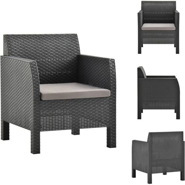 Vidaxl Sedia Da Giardino Con Cuscino Pp Rattan Antracite - Sedie Da Giardino-image