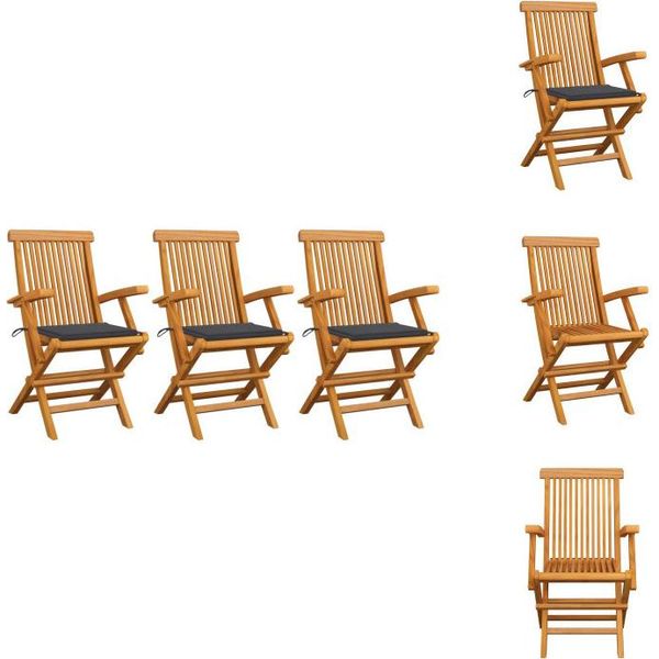 Vidaxl Sedie Da Giardino Con Cuscini Antracite 3 Pz. Legno Massiccio Teak - Sedie Da Giardino-image