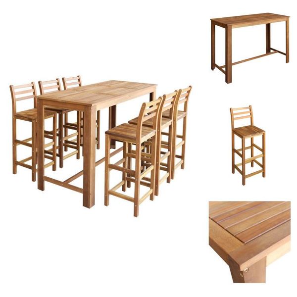 Vidaxl Set Di Tavolo E Sedie Da Bar 7 Pezzi In Legno Massiccio Di Acacia - Set Da Pranzo-image